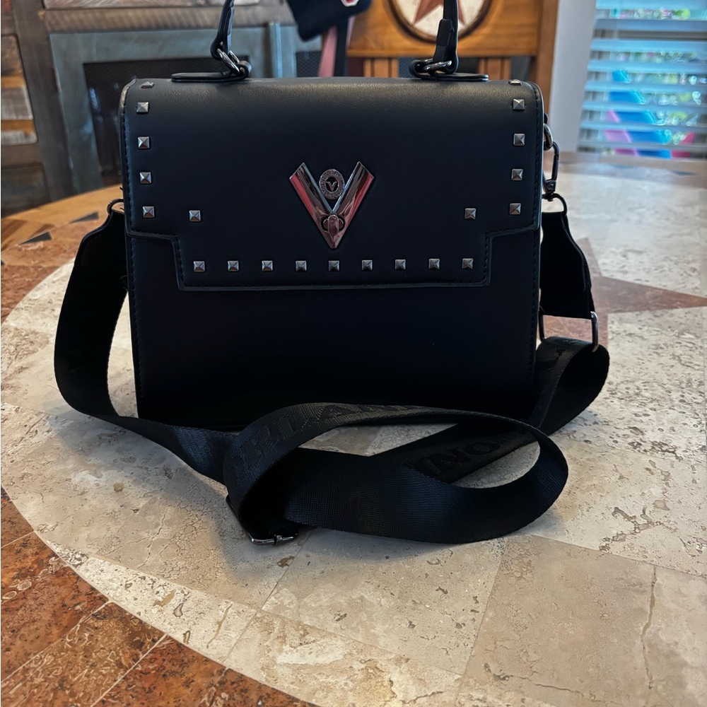 Valentino Orlandi Black Studded Crossbody Bag with matching pouch